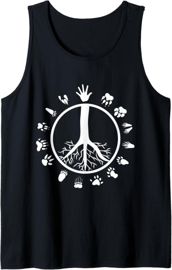 Peace Sign Tree Roots Animal Footprints Vegan Tank Top - Image 2